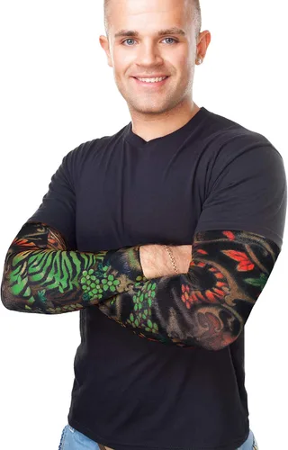 Vista 2 de Boao 20 piezas de mangas de brazo de enfriamiento para hombre, manga larga sin dedos, antideslizante, protección UV, mangas temporales para tatuajes