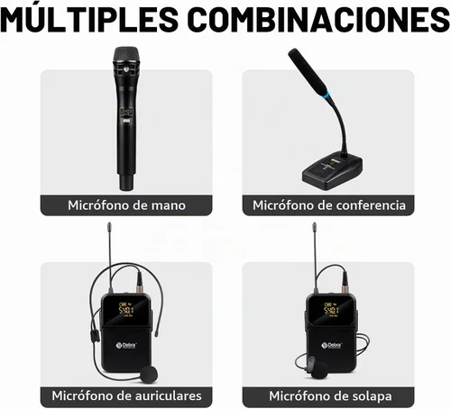 Vista 8 de D Debra Sistema de Micrófono Inalámbrico de Audio Pro DU4004 UHF 4 x 16 Canales Ajustables Micrófono Inalámbrico de Mano Lavalier Auricular, Ideal
