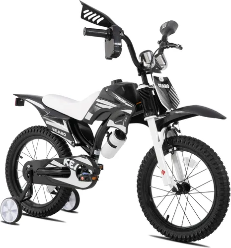 Vista 14 de KEANO - Bicicleta estilo motocross para niños y niñas de 12 y 16 pulgadas, con ruedas de entrenamiento y placa numérica, bicicletas para niños de 3