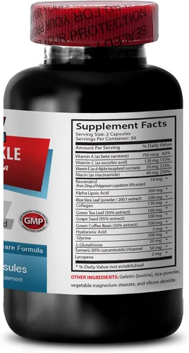 Vista 4 de Resveratrol 250 - Píldoras antiarrugas - Cuidado de la piel antienvejecimiento para mujeres, píldoras antiarrugas de colágeno, jugo de aloe vera
