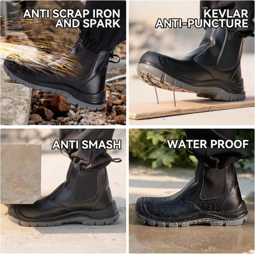 Vista 5 de TAERDUN Steel Toe Work Boots for Men Slip-on Chelsea Boot, Men's Industrial & Construction Shoes, Waterproof, Lightweight, Comfortable, Non-slip