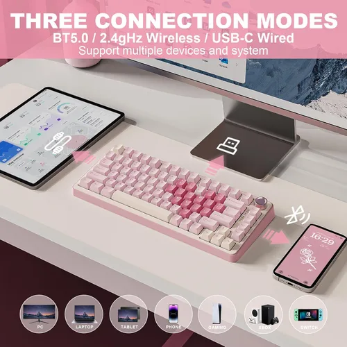 Vista 3 de YUNZII Teclado mecánico inalámbrico B75 PRO, diseño del 75 % con perilla, estructura personalizada de junta de intercambio en caliente