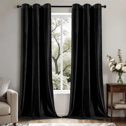 Vista 37 de EMEMA Cortinas de terciopelo negro, 2 paneles de 40 x 63 pulgadas de largo, bolsillo trasero para barra