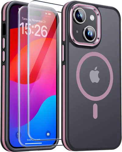 Vista 9 de JAME - Funda para iPhone 15 con 2 protectores de pantalla de vidrio templado [Compatible con Magsafe][Protección de grado militar] Funda delgada a