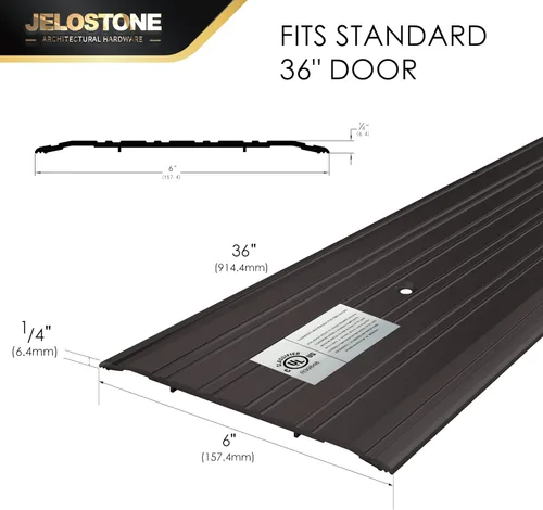 Vista 6 de 6" W x 1/4" H x 36" L - Commercial Aluminum Door Threshold(Dark Bronze Anodized)- Door Saddle- ADA accessible Barrier Free- Fire Rated- Door Bronce