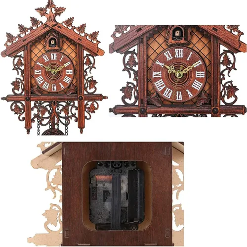 Vista 2 de Reloj de pared de madera con péndulo retro, reloj de cuarzo hecho a mano, reloj de pared, reloj colgante de cuarto de bebé, para sala de estar, Gelb