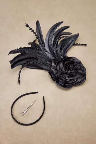 Vista 2 de BABEYOND Sombrero de tocado con clip para el pelo, pastillero para fiesta de té, sombrero de Derby, tocador de flores, negro, Negro, talla única