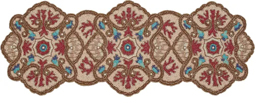 Vista 5 de Glitz Farmhouse Decor Camino de mesa – 36 x 13 pulgadas, color granate, azul, dorado, con múltiples cuentas para Navidad y despedidas de soltera
