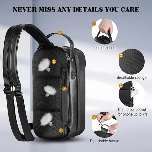 Vista 5 de MoKo Funda de transporte para consola de vapor y accesorios, funda de transporte rígida 3D impermeable, mochila cruzada de hombro con múltiples