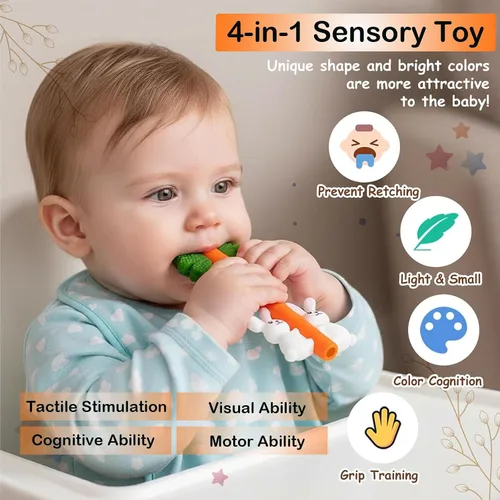 Vista 4 de Juguetes de dentición para bebés, tubos de dentición huecos de conejo de zanahoria de silicona Sensory Chew Toys Over 3 Months - Teether Straws for