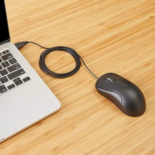 Vista 6 de Amazon Basics Ratón con cable USB de 3 botones con rueda de desplazamiento de precisión, estándar, negro