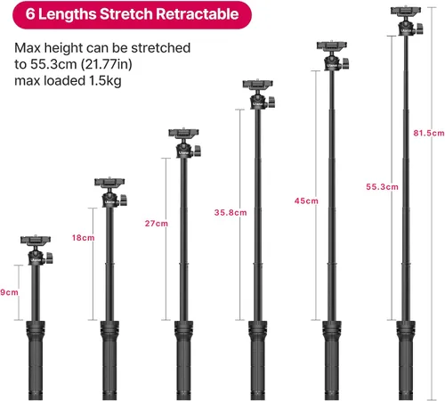 Vista 2 de ULANZI Trípode extensible todo en uno MT-34 con cabezal esférico ajustable 360°, compatible con iPhone 12 Pro Max/12 Mini/11 Pro Max/XR/X, teléfono