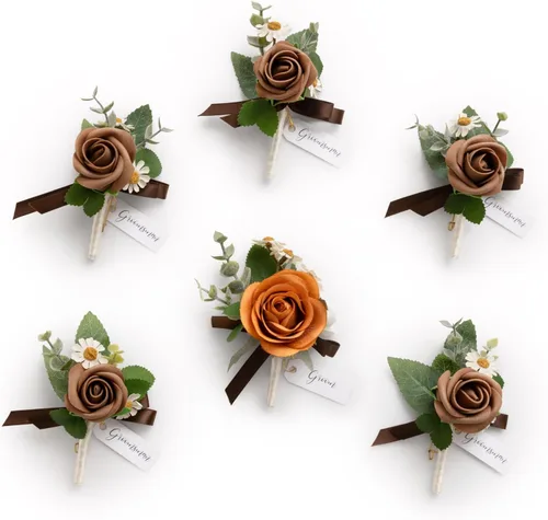 Vista 49 de Ling's Moment Boutonniere para Hombres Boda, Juego de 6, Novio y Padrinos Boutonniere para Boda Regreso a Casa Halloween Ceremonia Aniversario, Cena