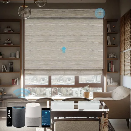 Vista 18 de SmartWings Persianas motorizadas de madera natural tejida para ventanas, persianas romanas eléctricas con control remoto para puertas correderas