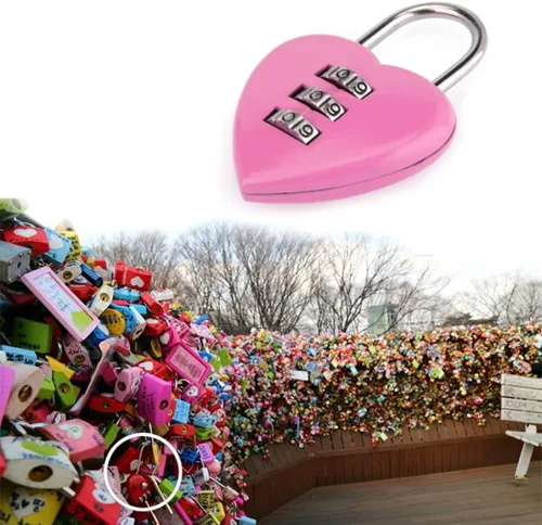 Vista 2 de Pink Love - Candado de combinación en forma de corazón para niñas y mujeres, mini candado de 3 dígitos con código restablecible con contraseña