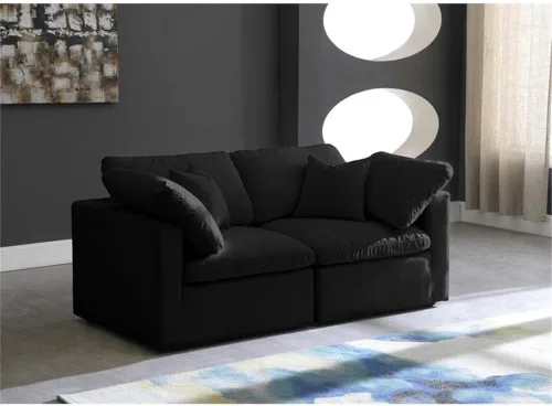 Vista 2 de Meridian Furniture 602Black-S70 Plush Collection - Asiento modular tapizado de terciopelo contemporáneo con relleno de plumón para 1 unidad