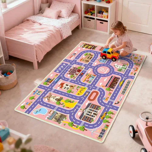 Vista 9 de Alfombra de juego para niños, alfombra educativa de 31 x 48 pulgadas, alfombra antideslizante de la vida urbana, alfombra de aprendizaje para niños