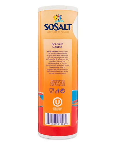 Vista 2 de SOSALT DAL MARE DI TRAPANI - Sal marina gruesa, 750 gm (26.5 oz) Sun-dried Sicilian Sea Salt on the Salt Flats of Trapani Siciliy, Shaker, SoSalt