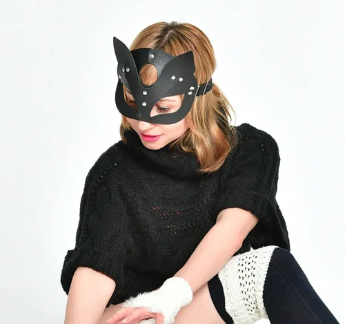 Vista 3 de Delicate Dew Conjunto de máscara y collar para mujer de Halloween, disfraz de gato sexy, accesorios punk para fiesta de disfraces