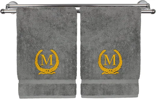 Vista 34 de Toalla de mano con monograma, regalo personalizado, 16 x 30 pulgadas, letra blanca bordada con diseño de corona en toalla negra, extra absorbente