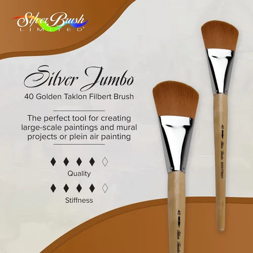 Vista 2 de Silver Brush Limited 820340 Pincel plateado Jumbo Golden Taklon Filbert, murales grandes, pintores de caballete y muebles, tamaño 40, mango