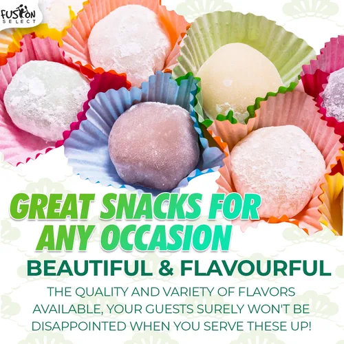 Vista 5 de Paquete de 8 variedades de Mochi japonés: Té de leche Boba, Taro, Sésamo, Hamimelón, Lichi, Té verde, Maní y Frijol rojo en caja de regalo de Fusion