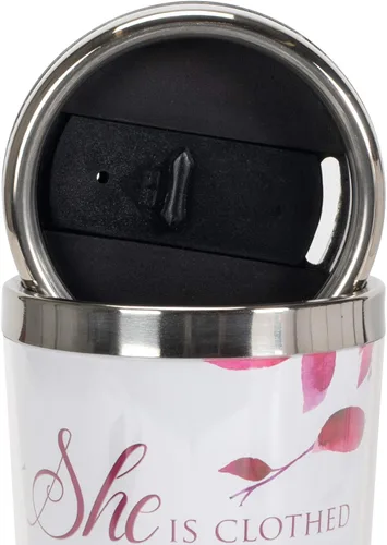 Vista 4 de Proverbs 31 Woman - Taza de viaje de acero inoxidable de 16 onzas con tapa