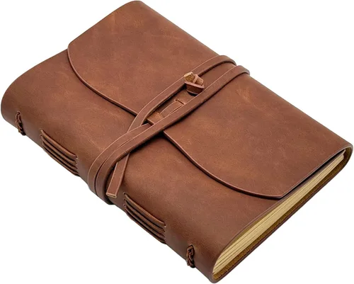 Vista 8 de Cuaderno de diario marrón – El mejor diario de cuero genuino fresco para escritores, tamaño A5, 6.2 x 8.5 pulgadas, bloc de notas para hombres