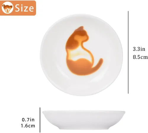 Vista 6 de Lindos platos de cerámica para salsas laterales de gato, mini plato de condimentos en forma de corazón, cuenco para sushi y soja, platillos