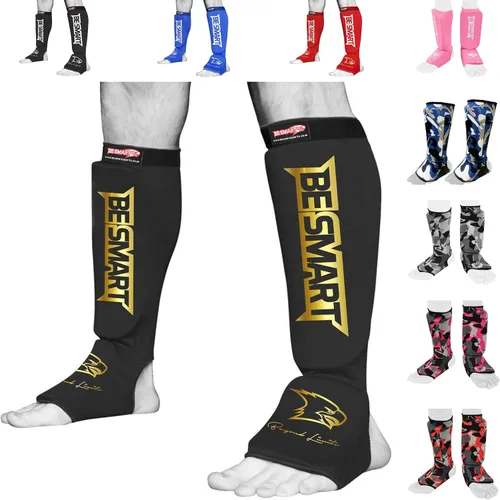 Vista 19 de Be Smart Espinilleras de Muay Thai MMA Kickboxing para Niños, Adultos, Jóvenes, Hombres y Mujeres, Protector de Empeine para Entrenamiento, Equipo