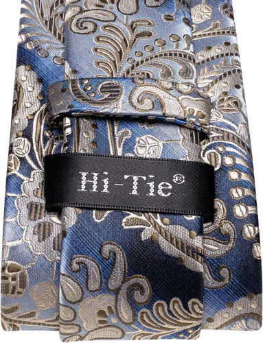 Vista 74 de Hi-Tie Corbatas de seda para hombre, diseño de cachemira a rayas, con bolsillo, gemelos cuadrados, conjunto formal de negocios