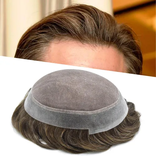 Vista 12 de Toupee For Men Hair Piece Fine Mono Hair System For Men Human Hair Mens Toupee Hair Piece For Men Hair Replacement Protesis Capilar 8x10 Medium
