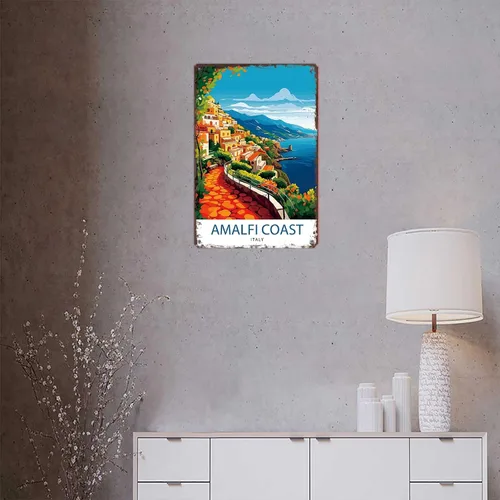 Vista 4 de Cartel divertido cartel de 8 x 12 pulgadas de aluminio de metal de hojalata de la costa de Amalfi, pintura para decoración de pared para el hogar