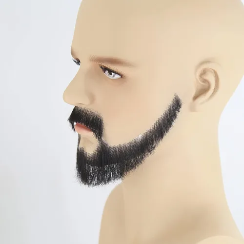 Vista 3 de Extensión de barba facial de cabello humano, bigote negro, disfraz de barba falsa para adultos y hombres, maquillaje realista de encaje, barbas