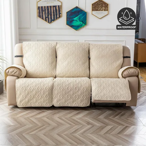 Vista 7 de Genina Funda impermeable para sillón reclinable, antideslizante de 3 plazas, lavable, protector de muebles para perros y niños (beige, reclinable)