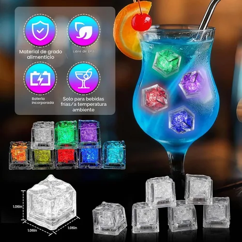 Vista 2 de RowinsyDD Light Up Ice Cubes, 18 Pack Multi Color Led Ice Cubes for Drinks