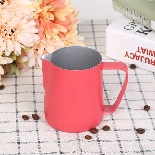 Vista 4 de Vaso espumador de leche, jarra de espuma de leche, jarra de acero inoxidable, espumador de leche, jarra de espuma de leche, recipiente para café