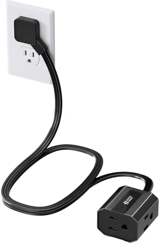 Vista 11 de Cable de extensión corto de 1.5 pies SUPERDANNY, regleta de enchufe plano en ángulo recto, cable de extensión de 13 A para interiores con 3 tomas