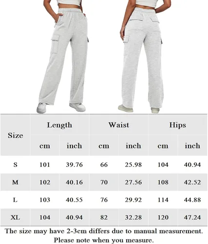 Vista 6 de BBIQI Pantalones deportivos tipo cargo para mujer, pierna ancha, holgados, pierna recta, cintura alta, pantalones deportivos casuales con bolsillos