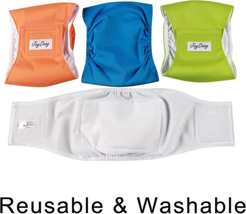 Vista 3 de JoyDaog - Pañales reutilizables para cachorros varones, paquete de 5, lavables, bandas reutilizables para el vientre, para perros