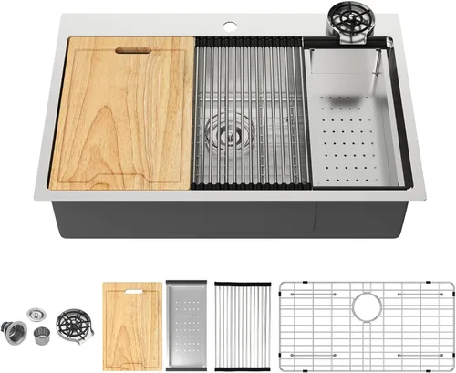 Vista 31 de Kichae Fregadero de 15 pulgadas para RV - Fregadero de barra de 15 x 15 x 5, fregadero de cocina pequeño, sobremontado, de montaje superior