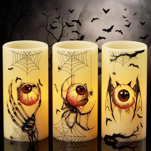 Vista 19 de Juego de 3 velas de calcomanía de Halloween de DRomance