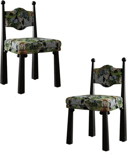 Vista 12 de Wooden Dining Room Chairs, Linen Fabric Dining Chairs Set, Accent Chairs with Backrest, Medieval Armless Makeup Chair, for Kitchens, bedrooms color1