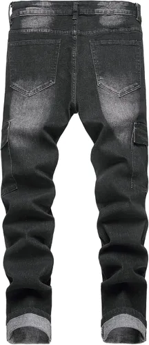 Vista 2 de Jeans elásticos ajustados para hombre, jeans ajustados rasgados para hombre, pierna recta, cómodos, cintura flexible, pantalones de mezclilla tipo