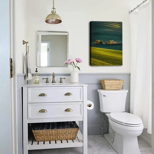 Vista 6 de Arte de pared para baño, imágenes de baño para pared, hermosa vista de paisaje lanscape, colinas verdes y árboles de primavera, Moravia del Sur