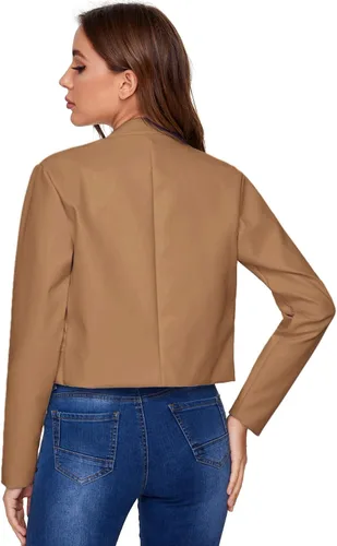 Vista 2 de SheIn Chaqueta corta casual de piel sintética con cremallera frontal para mujer