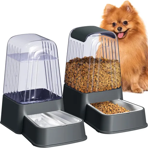 Vista 8 de Juego de alimentador automático de alimentos y dispensador de agua para perros y gatos con cuencos de acero inoxidable, alimentadores de agua y 3.5L