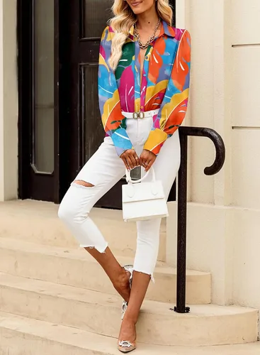 Vista 5 de EVALESS Blusas con botones para mujer, blusas de manga larga con estampado de moda 2025