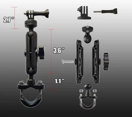 Vista 3 de Soporte de cámara de motocicleta de 360° para GoPro Bike Holder Soporte de montaje de manillar 1/4 Soporte de metal GoPro Hero10/9/8/7/6/5/4/3+