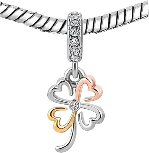 Vista 3 de KunBead Joyas colgantes de cristal con trébol de cuatro hojas para mujeres y niñas, compatibles con pulseras Pandora, Cobre, No es una piedra